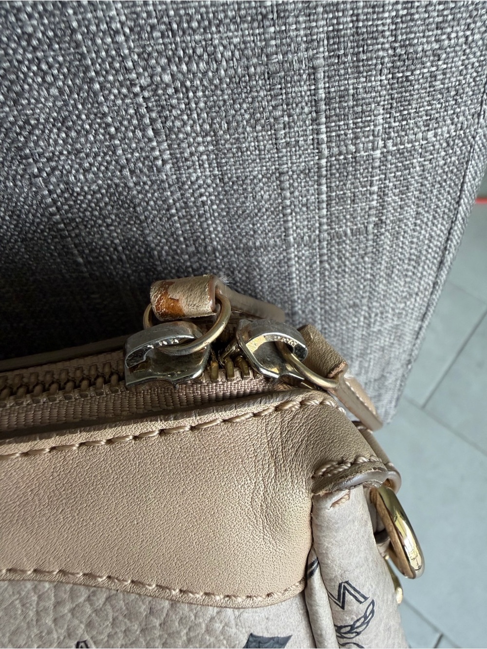 MCM Beige Satchel with Pink and Mint Center Stripe - Picture 3 of 15